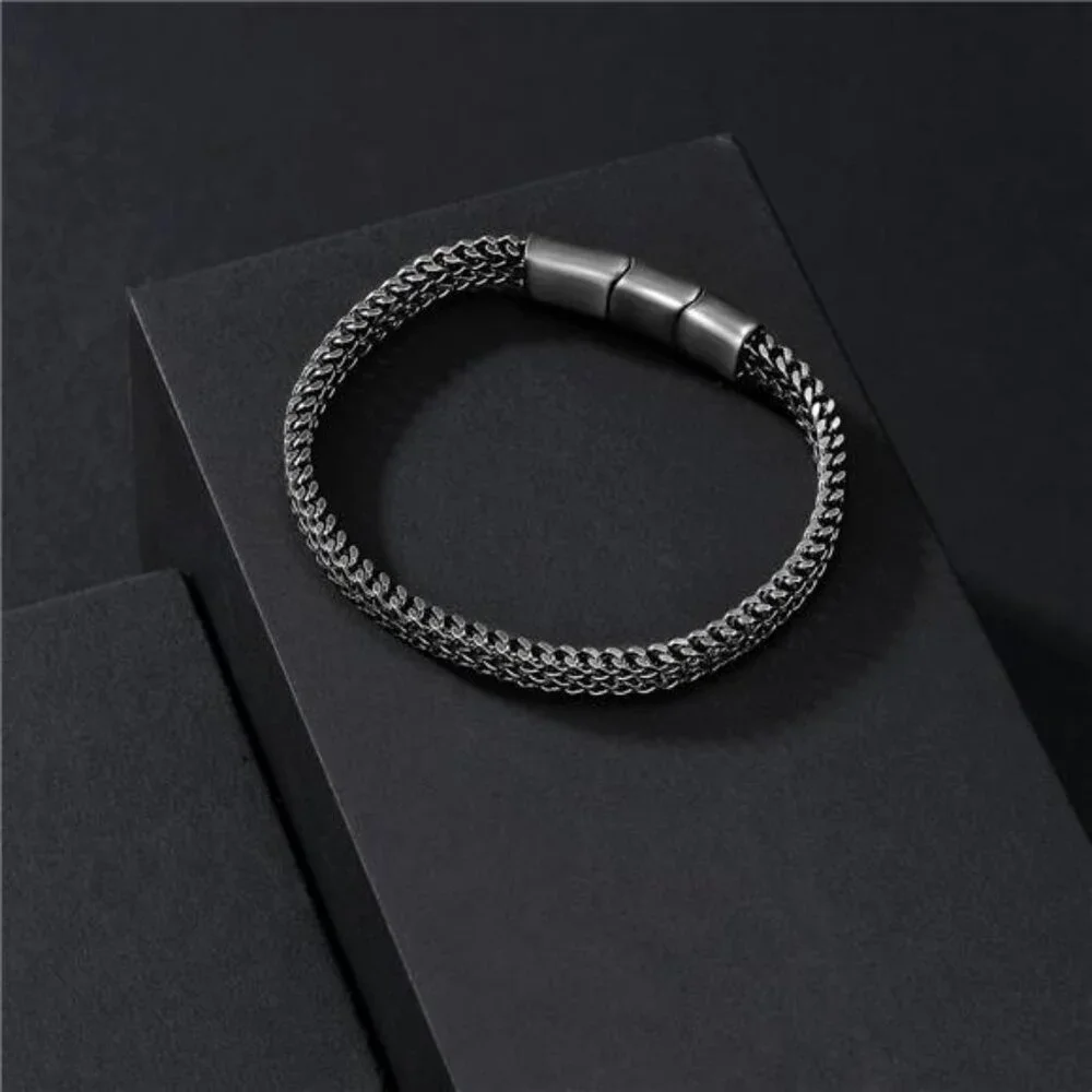 Mens Stainless Steel Franco Chain Bracelet Magnetic Clasp Silver Jewelry